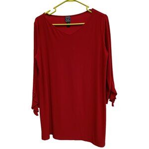 Clara Sun Woo Tunic Top Womens Large Red Liquid Knit Asymmetric Lagenlook Artsy